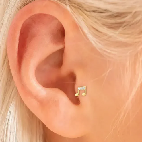 G23 Gold PVD Titanium Internally Threaded CZ Music Note Labret