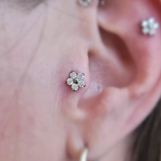 G23 Titanium Internally Threaded 5 CZ Petal Flower Labret