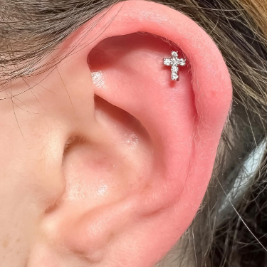 G23 Titanium Internally Threaded Paved CZ Cross Labret