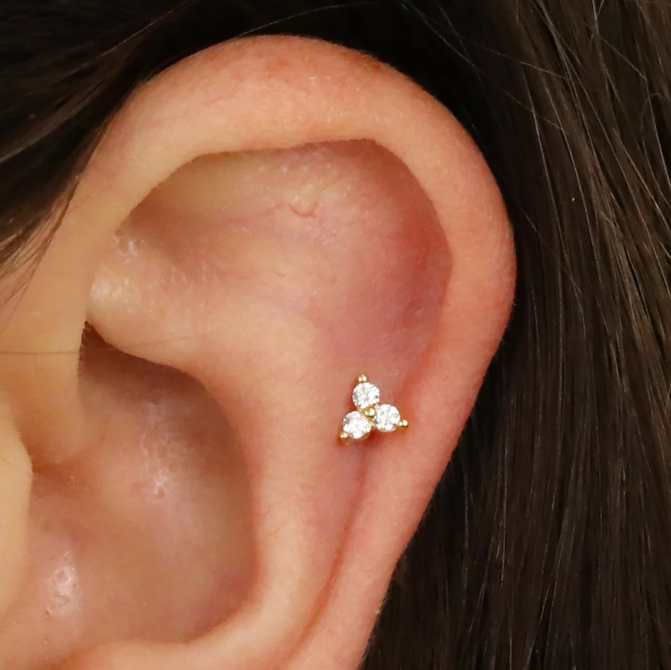 G23 Gold PVD Titanium Internally Threaded Trinity CZ Tragus Labret