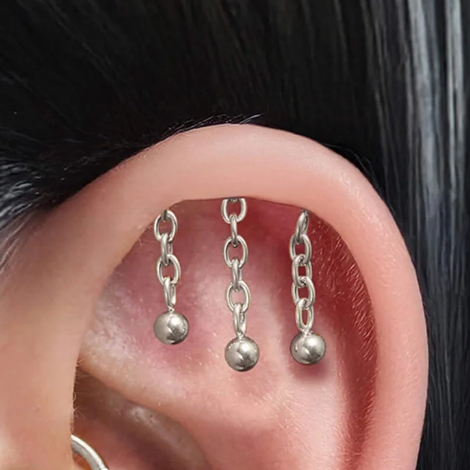 Steel Internally Threaded Hanging Balls Chain Labret