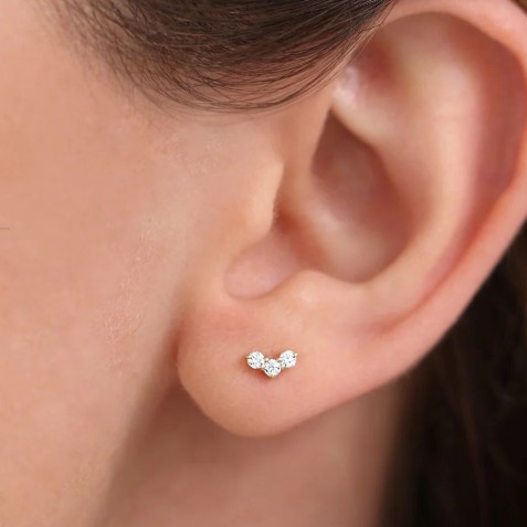 G23 Gold PVD Titanium Threadless Push In Prong Set 3 CZ Cluster Labret