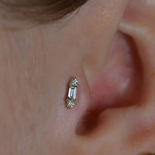 Steel Threadless Push In Rectangle Baguette CZ Bar Tragus Labret