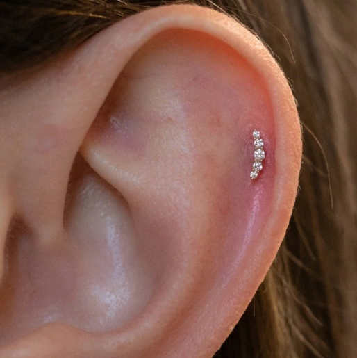 Gold Ion Plated Steel Threadless Push In Micro 5 CZ Cluster Tragus Labret