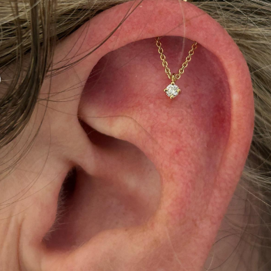 16G Gold Steel Internally Threaded Hanging CZ Chain Labret