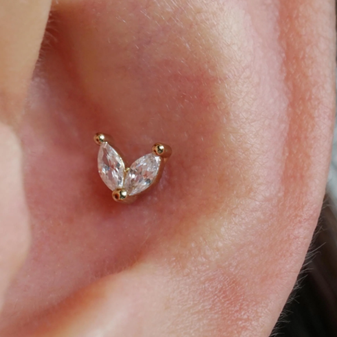 G23 Gold PVD Titanium Internally Threaded 2 Marquise CZ Labret