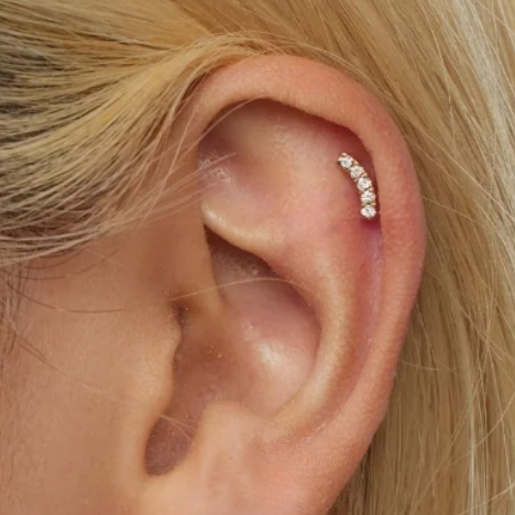 G23 Gold PVD Titanium Threadless Push In Curved Bar 5 CZ Tragus Labret