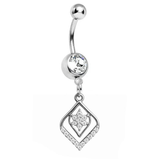 CZ Star Of David Motif Dangle Belly Ring
