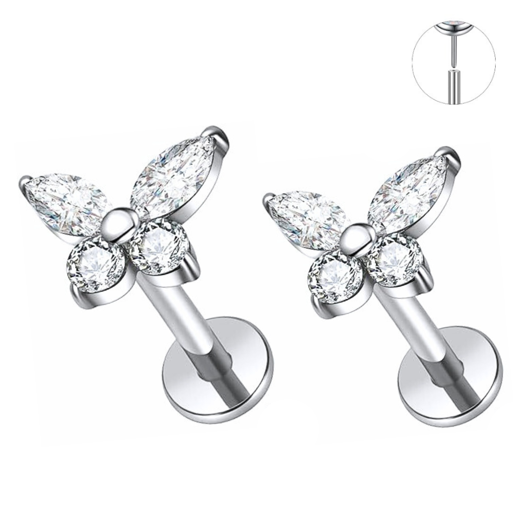 Steel Threadless Push In CZ Butterfly Tragus Labret
