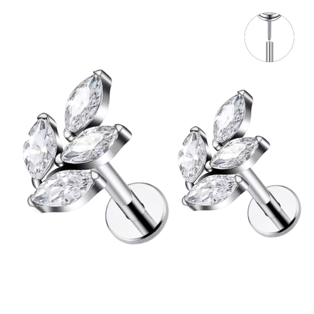 Steel Threadless Push In Marquise CZ Leaf Tragus Labret