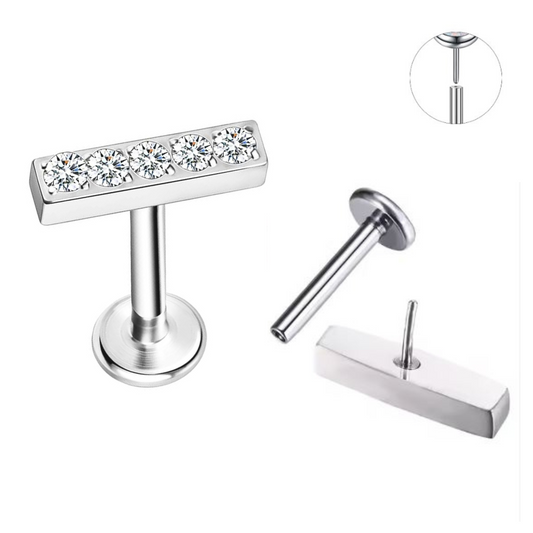 Steel Threadless Push In 5 CZ Straight Bar Tragus Labret