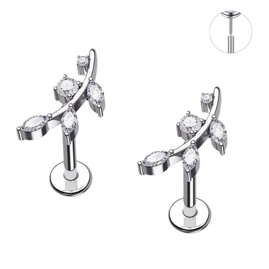 Steel Threadless Push In 5 CZ Leaf Tragus Labret