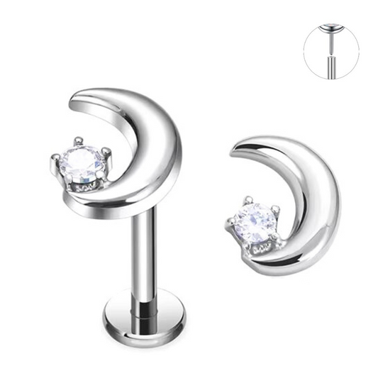 Steel Threadless Push In Half Moon Prong Set CZ Tragus Labret