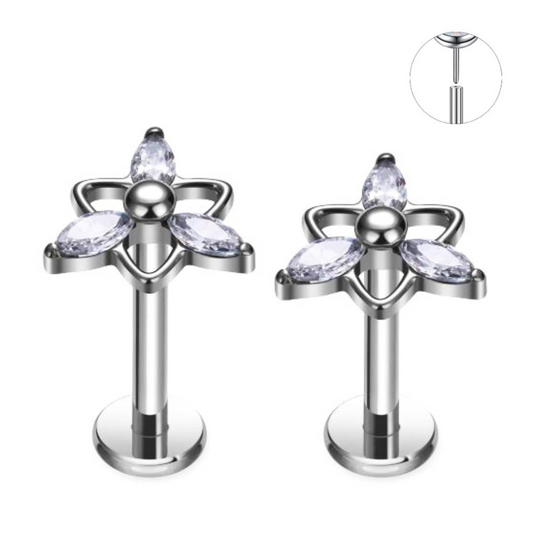 Steel Threadless Push In Triangle Marquise CZ Petal Tragus Labret