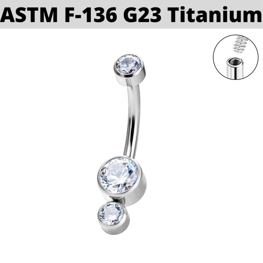 G23 Titanium Internally Threaded Dual CZ Cluster Belly Ring