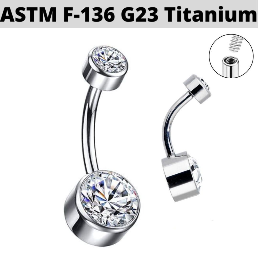 G23 Titanium Internally Threaded Double Flat CZ Belly Ring