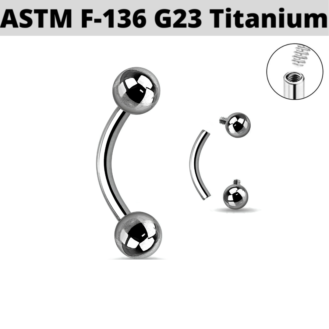 G23 Internally Threaded 14G Titanium Curved Barbell