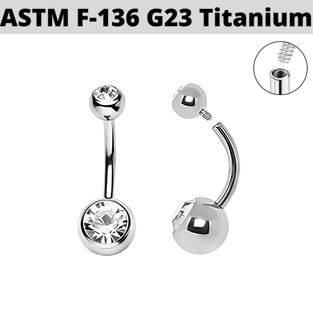 G23 Titanium Internally Threaded Double 5mm+8mm CZ Belly Ring