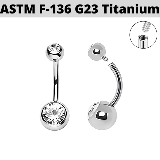 G23 Titanium Internally Threaded Double 5mm+8mm CZ Belly Ring