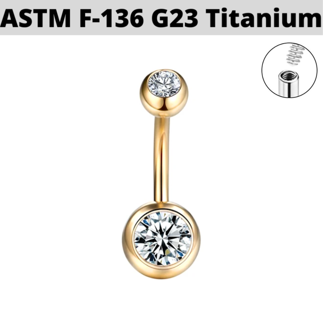 G23 PVD Gold Titanium Internally Threaded CZ Gem Belly Ring