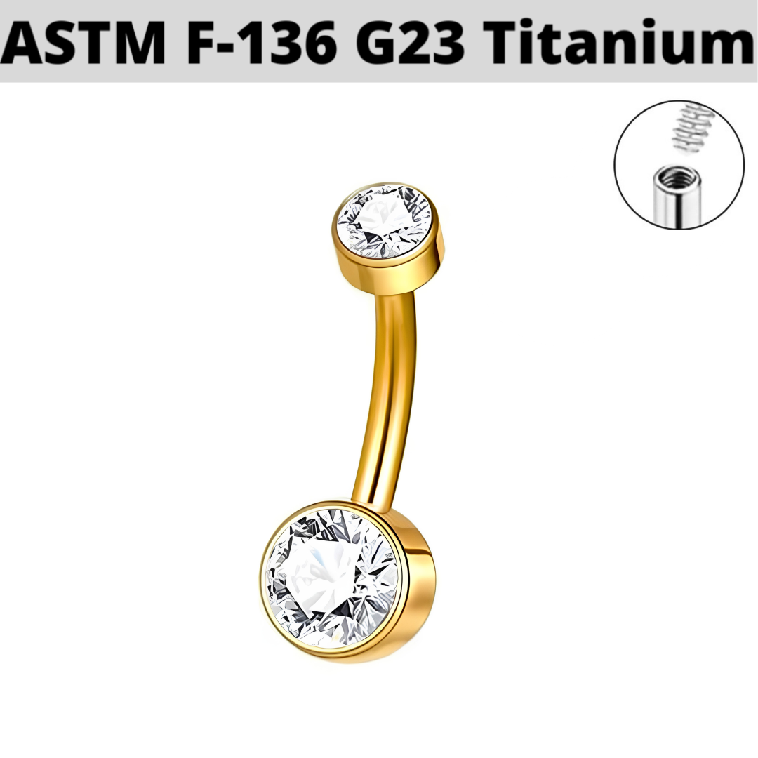 G23 PVD Titanium Internally Threaded Double Flat CZ Belly Ring