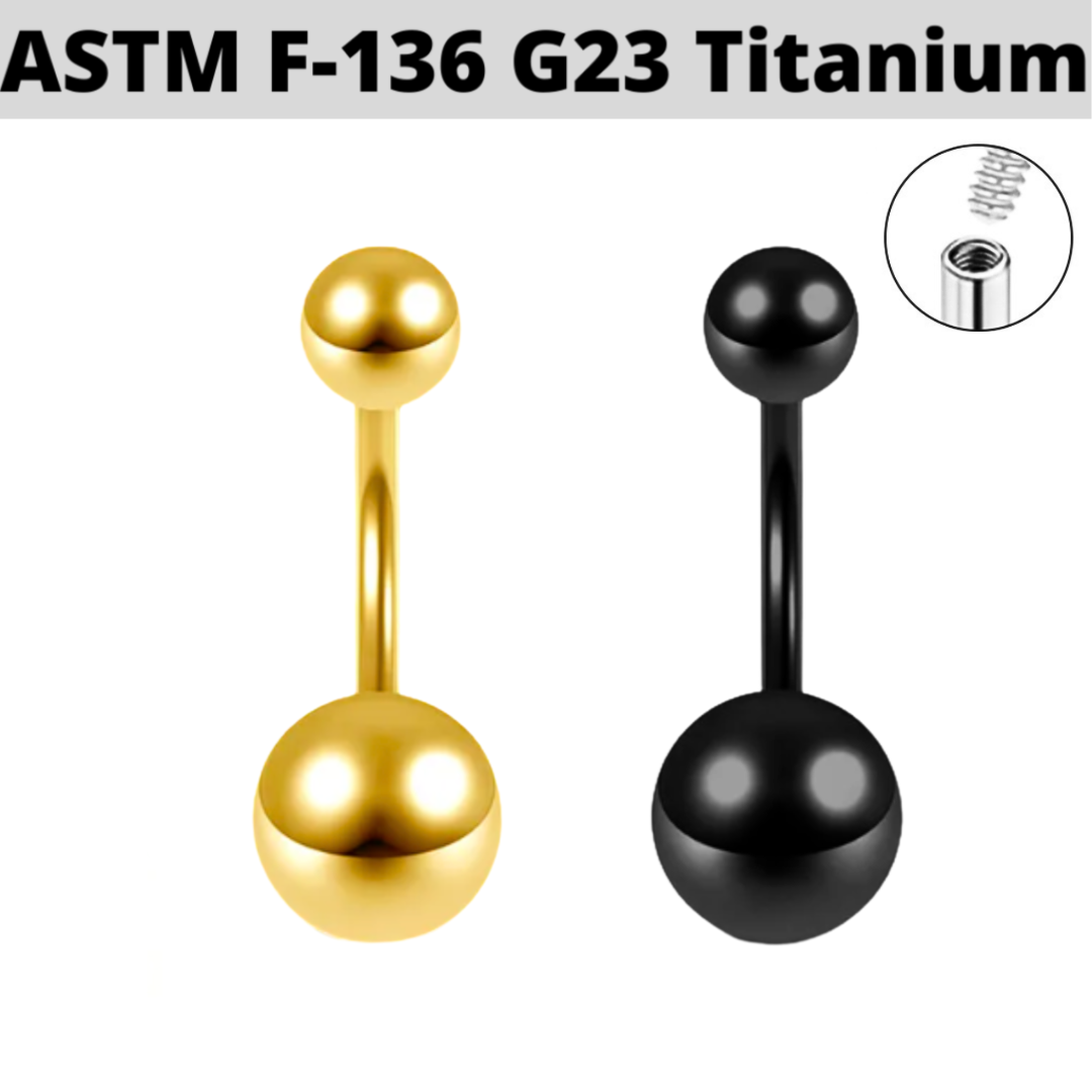 G23 PVD Titanium Internally Threaded Ball Belly Ring