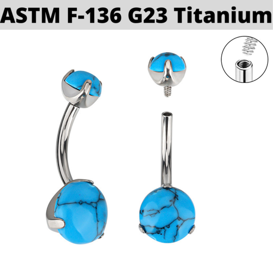 G23 Titanium Internally Threaded Prong Set Turquoise Belly Ring