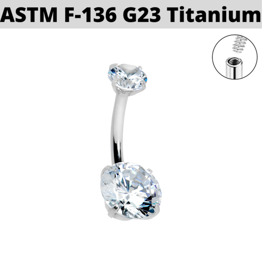 G23 Titanium Internally Threaded 4 Prong Set Double CZ Belly Ring