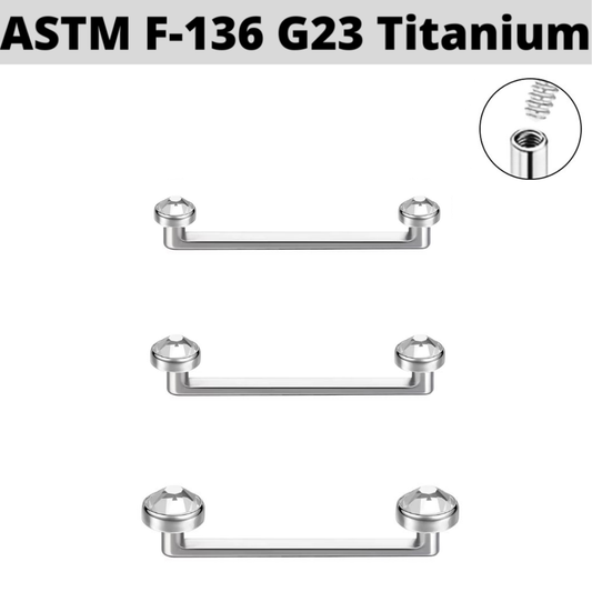 G23 Internally Threaded Titanium Staple Flat Surface Barbell with Flat CZ