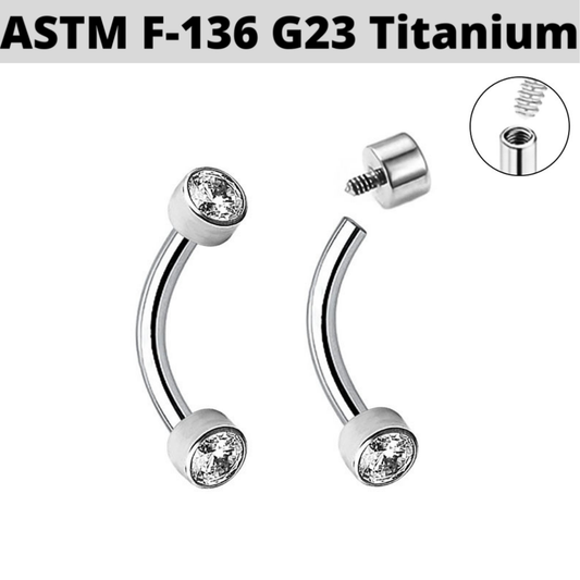 G23 Titanium Internally Threaded Bezel Set CZ Curved Barbell