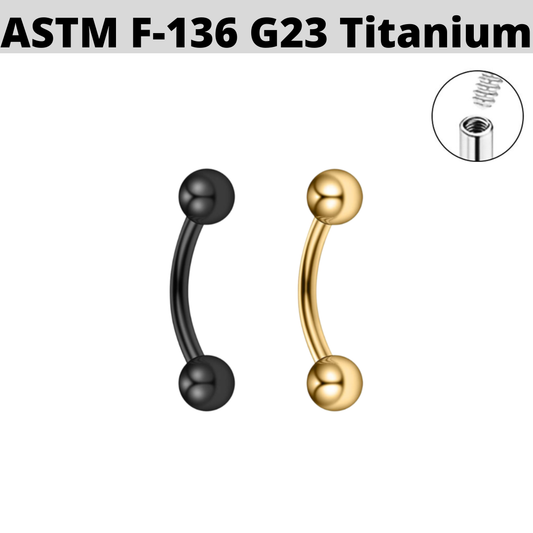 G23 PVD Titanium Internally Threaded Ball Curved Barbell