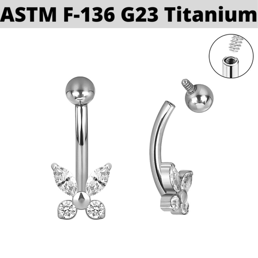 G23 Titanium Internally Threaded Butterfly CZ Curved Barbell