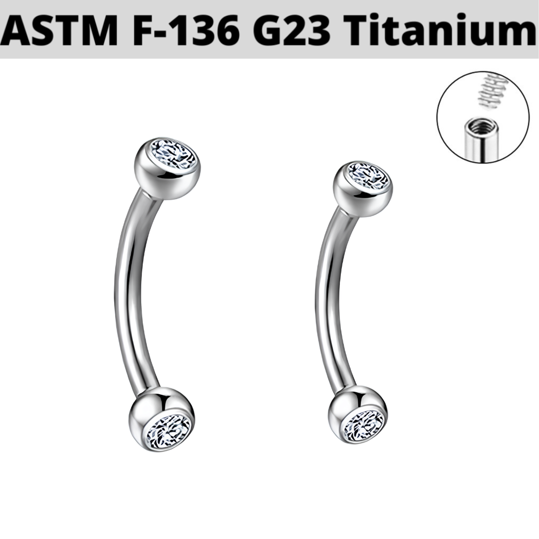 G23 Titanium Internally Threaded Ball CZ Curved Barbell