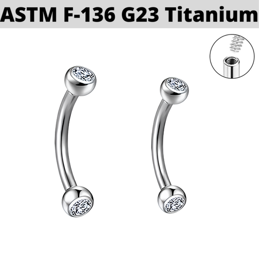 G23 Titanium Internally Threaded Ball CZ Curved Barbell