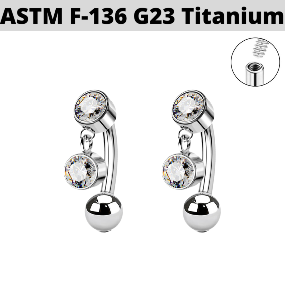 G23 Titanium Internally Threaded Dangle CZ Curved Barbell