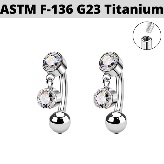 G23 Titanium Internally Threaded Dangle CZ Curved Barbell