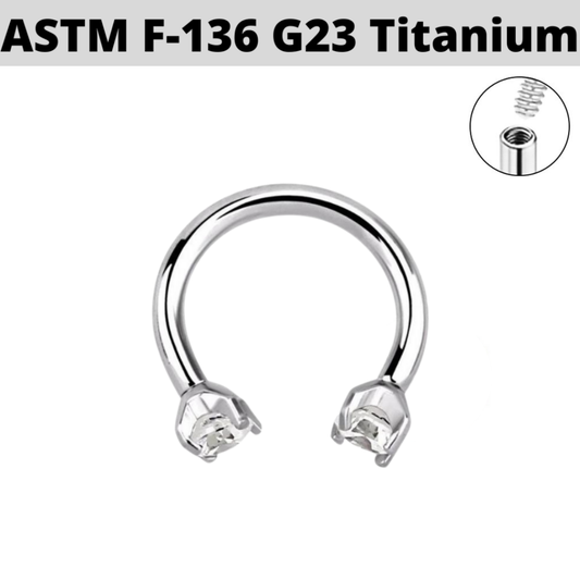 G23 Titanium 16G Prong Set Internally Threaded Double CZ Horseshoe