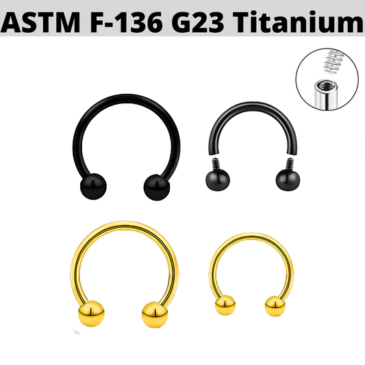 G23 PVD Titanium Internally Threaded Ball Horseshoe