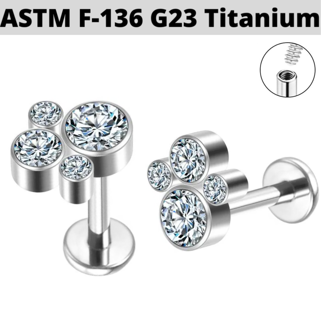 G23 Titanium Internally Threaded Paw CZ Cluster Tragus Labret