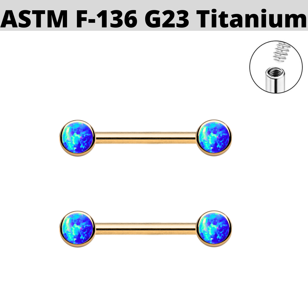 G23 Gold PVD Titanium Bezel Set Opal Nipple Barbell