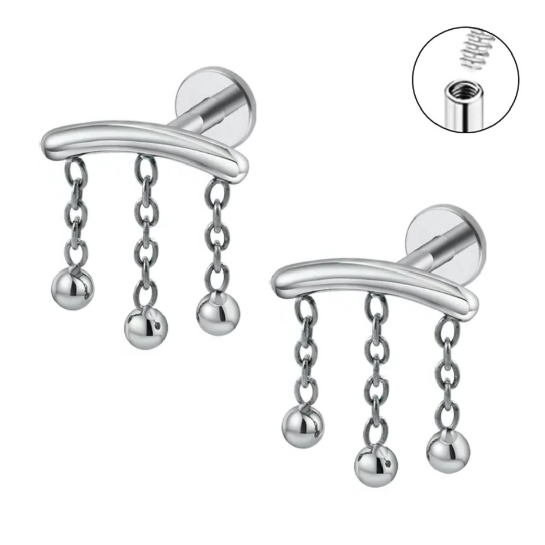 Steel Internally Threaded Hanging Balls Chain Labret