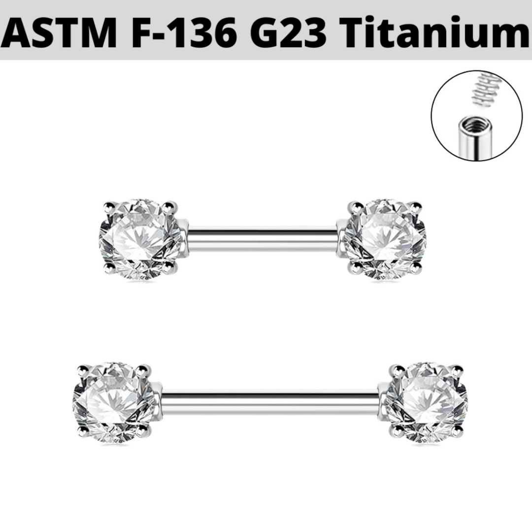 G23 Internally Threaded Titanium Front CZ Nipple Barbell