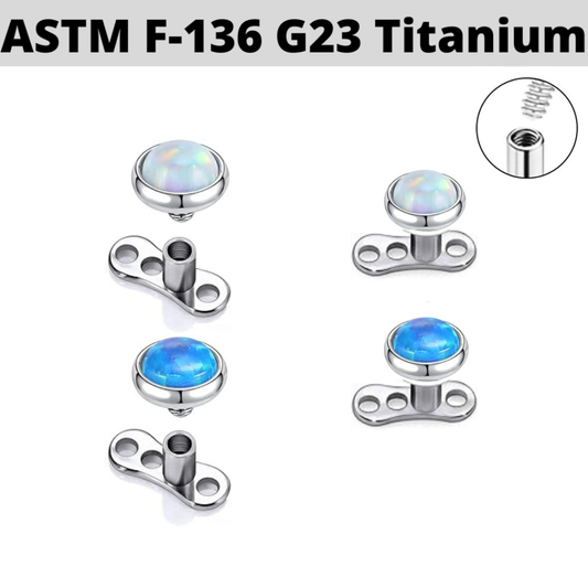 G23 Titanium Dermal Anchor 3 Hole Base with Flat Opal Top Set