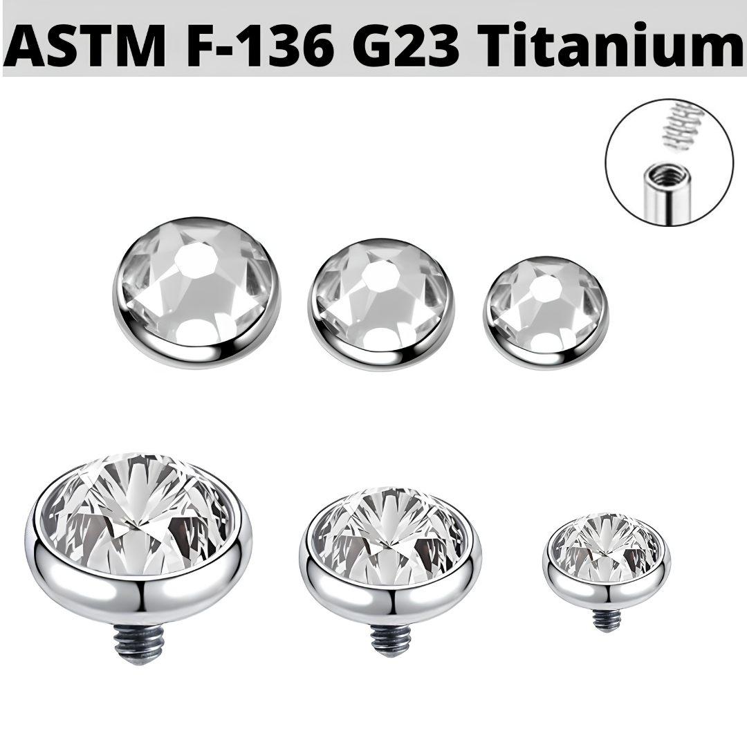 G23 Titanium Flat CZ Gem Internally Threaded Top