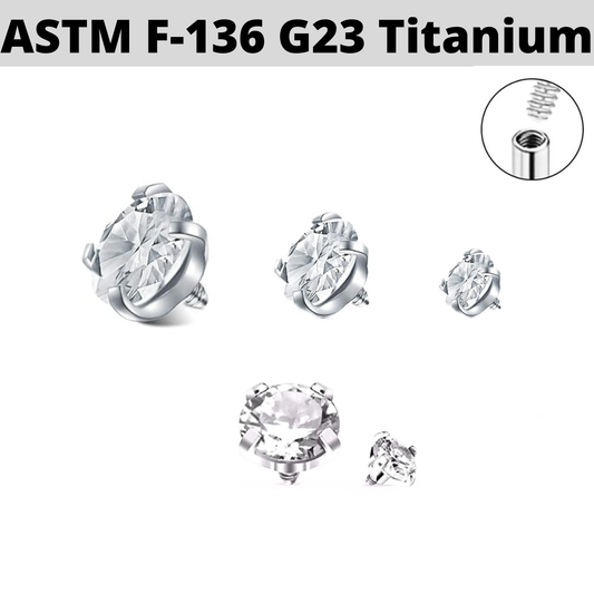 G23 Titanium Prong Set CZ Gem Internally Threaded Top