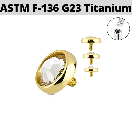 G23 Gold PVD Titanium Flat CZ Internally Threaded Top