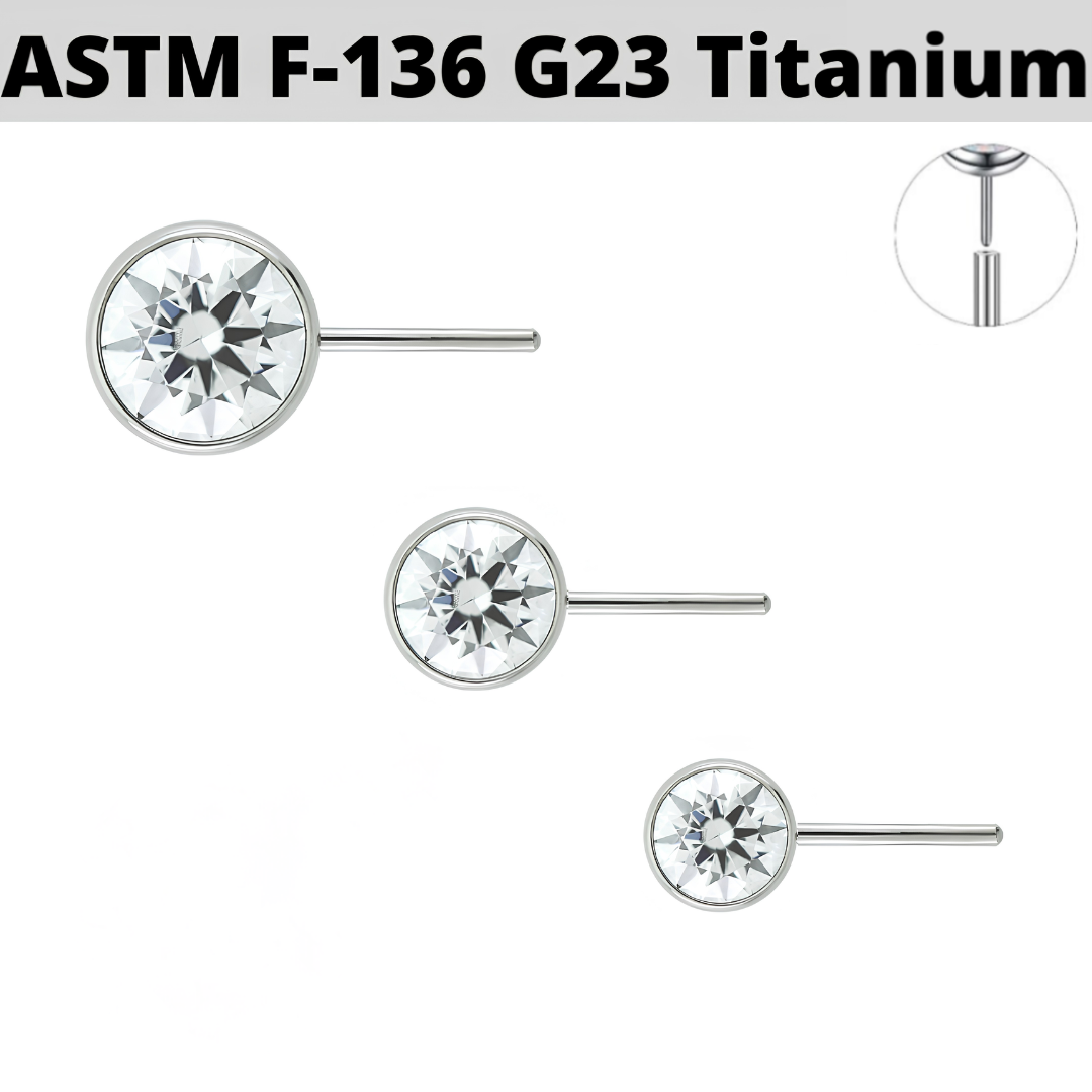 G23 Titanium Threadless Push In Side Bezel Set Flat CZ Top