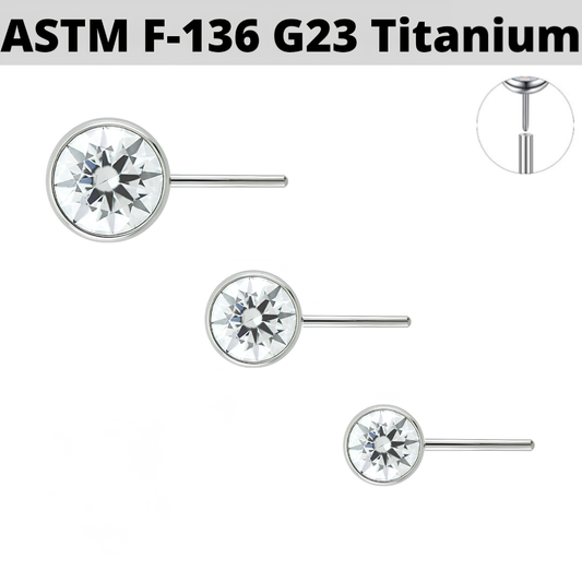 G23 Titanium Threadless Push In Side Bezel Set Flat CZ Top