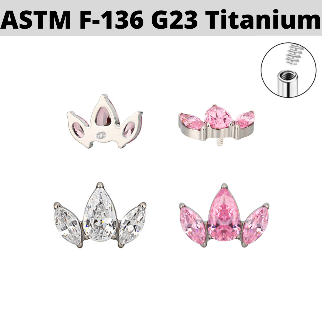 G23 Titanium Internally Threaded Pear Marquise CZ Top