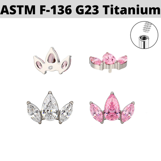 G23 Titanium Internally Threaded Pear Marquise CZ Top